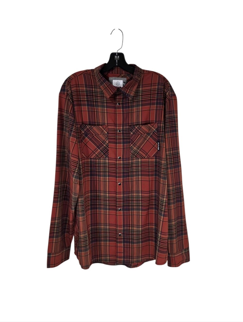 Flylow Royal Shirt Orange Plaid Snap Men's XL Cabincore Fall Long Sleeve